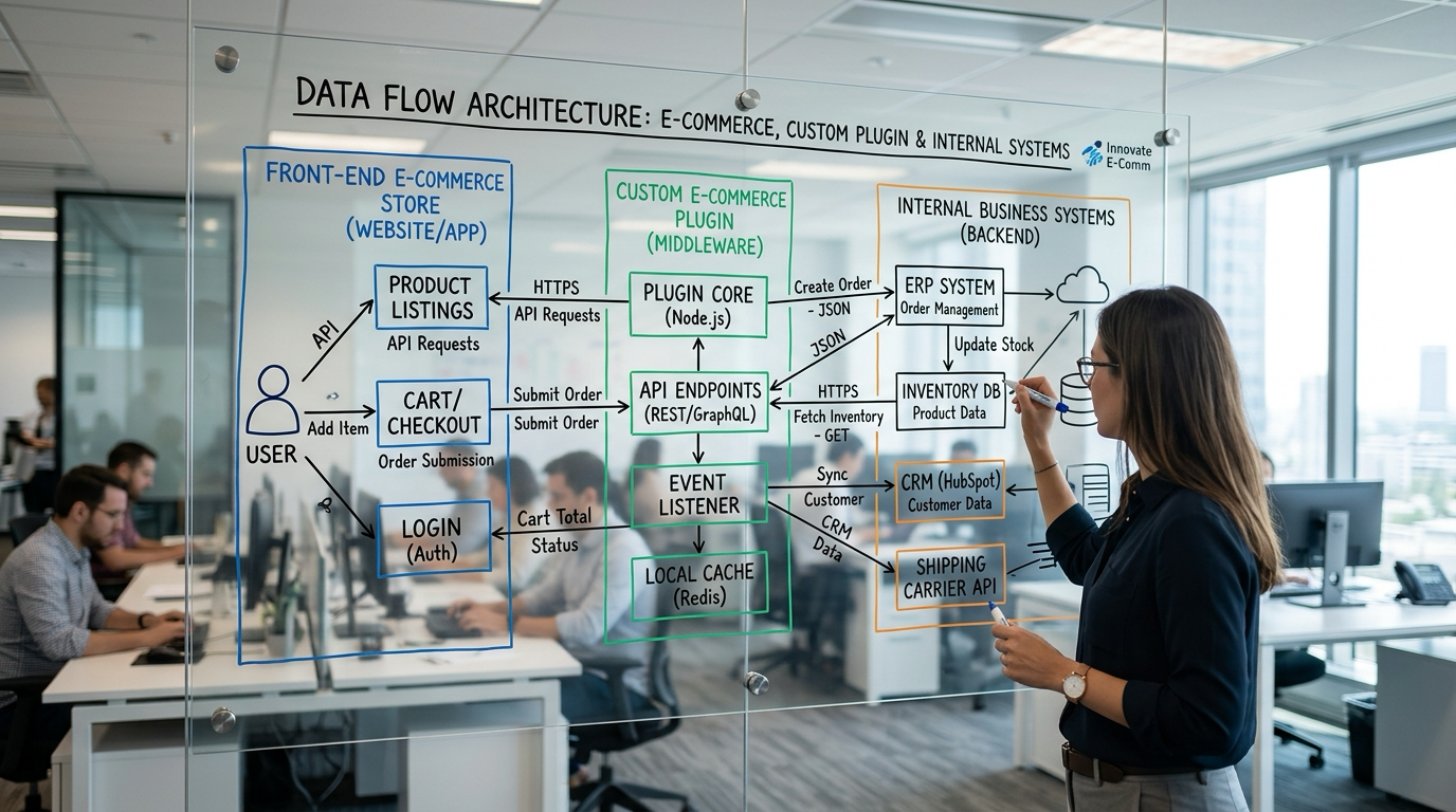 Flow diagram of a custom WooCommerce plugin architecture